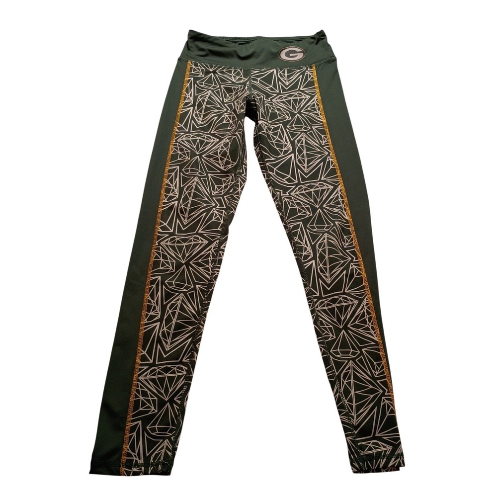 NFL Leggings Women's Green Bay Packers Diamond Print Green Gold Size L 14